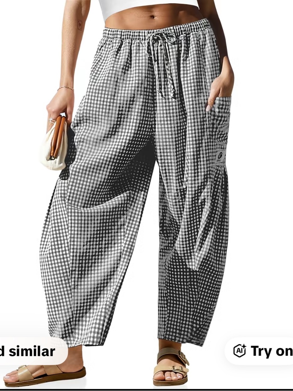 TARSE Black and White Gingham Wide Leg Pull On Pants Palazzo XL NWT
